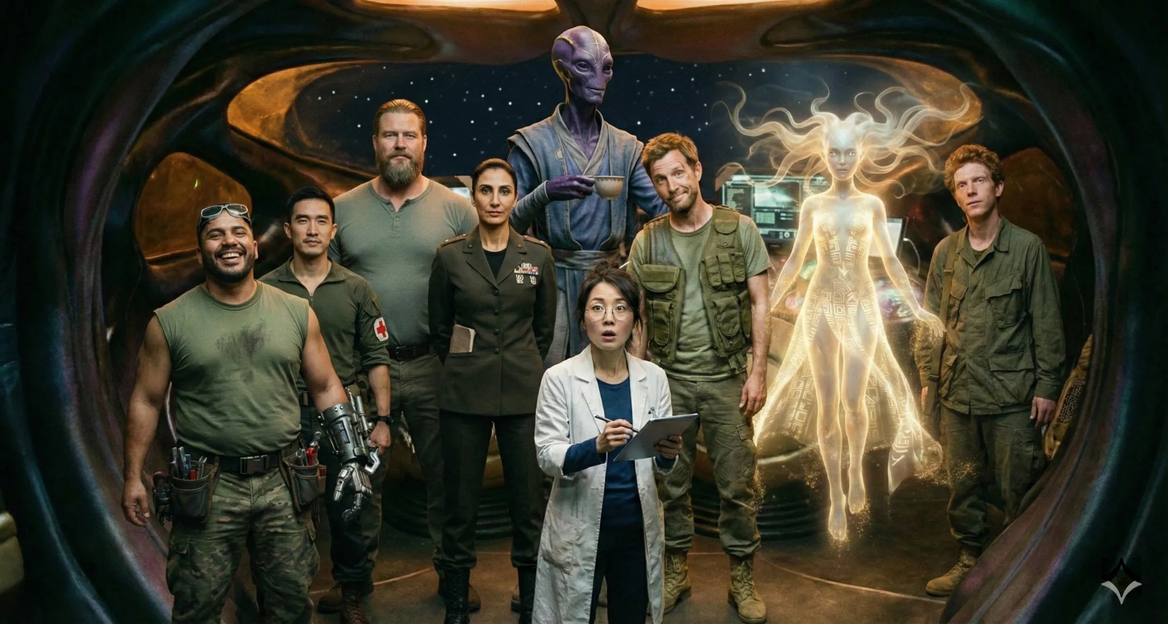 Crew on the bridge of the Vagrant Wanderer